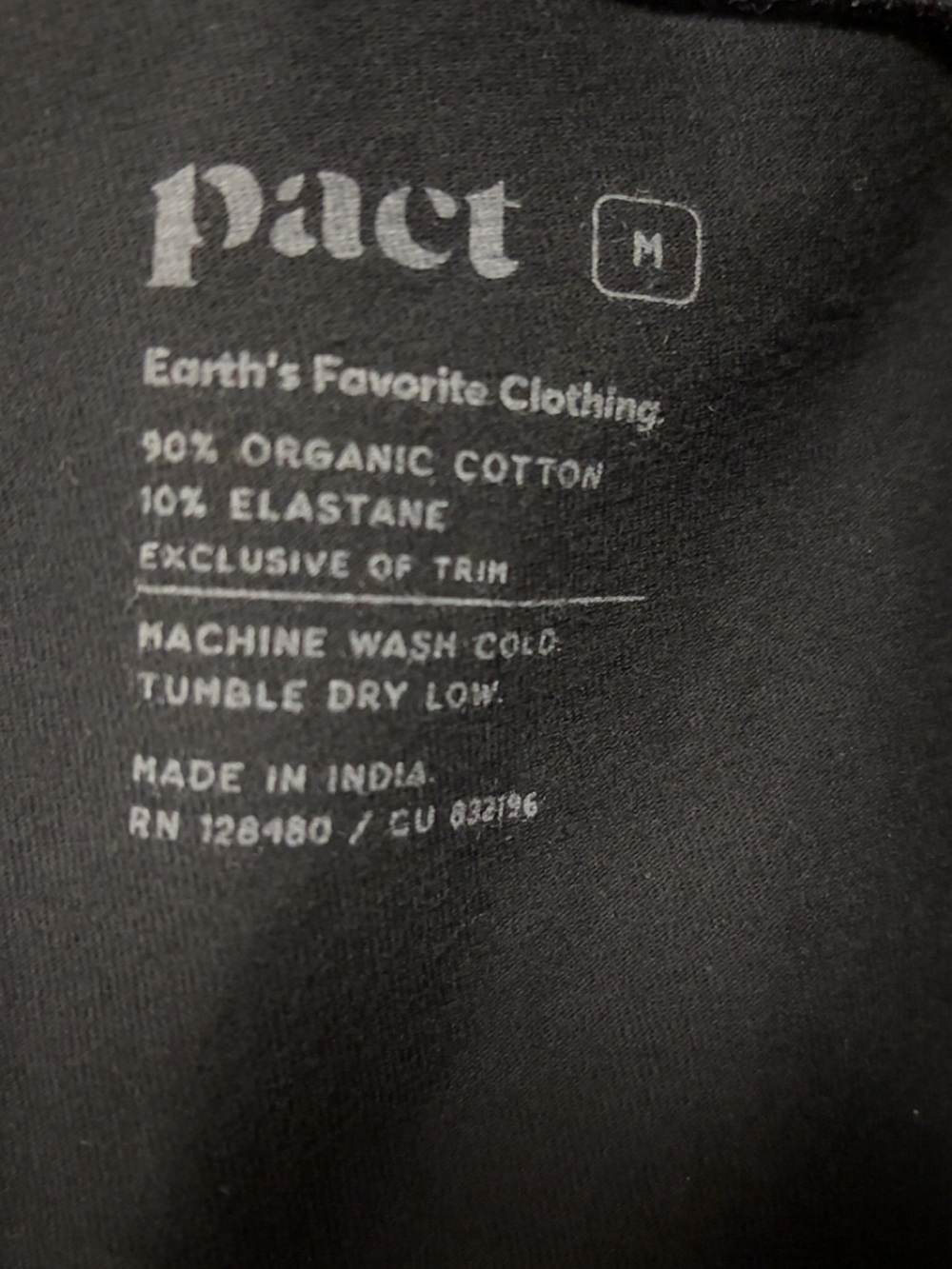 PACT Black Organic Cotton Stretch Leggings Size M - Picture 4 of 4